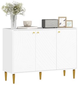 HOMCOM Bufet mobilier de depozitare cu 2 dulapuri, 3 uși rafturi reglabile picioare aurii din oțel 107 x 35 x 77 cm alb | Aosom Romania