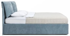 Pat dublu tapițat albastru cu spațiu de depozitare cu saltea / grătar 160x200 cm Thessa Pillow - Bonami Selection
