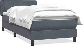 vidaXL Pat box spring cu saltea, gri închis, 90x220 cm, catifea