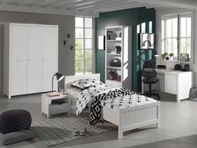 Set Mobilier Cameră Copii ERIK: Pat 90x200 cm, Dulap 3 Uși, Birou, Bibliotecă și Noptieră, Alb – Vipack