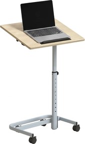HOMCOM Măsuță pentru Laptop cu Înălțime Reglabilă, 4 Roți, Lemn și Metal, 60 x 40 x 72-93,5 cm, Stejar | Aosom Romania