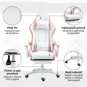 Vinsetto Scaun Da Gaming Ad Altezza Reglabil Piele Pu E Oțel Alb Roz | Aosom Romania