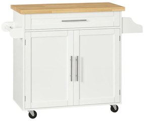 HOMCOM Cărucior de bucătărie Servie, Insulă de bucătărie, 1 Suport pentru condimente, 1 Suport pentru prosoape, 109 cm x 40 cm x 89 cm, Alb | Aosom Romania