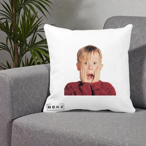 Perna Decorativa Kevin Singur Acasa, 40x40 cm, Alba Mata, Husa Detasabila, Perna Inclusa, BEKZ®