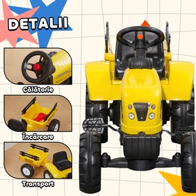 HOMCOM Tractor de Pedalat pentru Copii de 3+ Ani cu Remorcă, Greblă, Lopată și Claxon, 133x42x51 cm, Galben | Aosom Romania