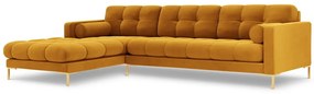 Colțar tapițat Bali, Galben/5 locuri/picioare gold/partea stângă/ L293 x l185 x h75