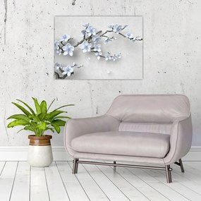 Tablou pe sticlă cu flori albastre (70x50 cm)