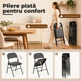 HOMCOM Set de 2 Scaune Pliabile Metalice, Tapițate cu Piele Ecologică PU, pentru Interior, cu Șezut Confortabil și Spătar Deschis | Aosom Romania