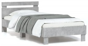 838718 vidaXL Cadru de pat cu tăblie și lumini LED, gri beton, 90x200 cm