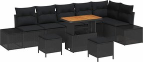vidaXL Set de canapele pentru grădină cu pernă 9 pcs Negru Rattan poli