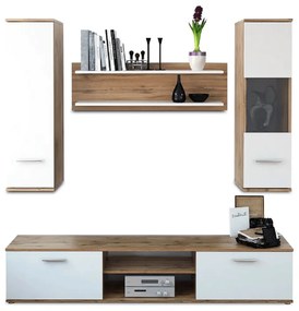 Mobilier pentru living, stejar wotan/alb, WAW NEW