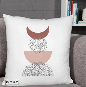 Perna Decorativa Boho Luna Plina si Forme Punctate, 40x40 cm, Alb Pufos, Husa Detasabila, Perna Inclusa, BEKZ®