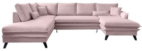 Canapea extensibilă în formă de „U” cu șezlong pe partea stângă Miuform Charming Charlie, roz pudră