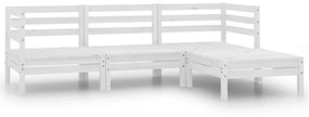 Set mobilier de gradina, 4 piese, alb, lemn masiv de pin Alb, 2x colt + mijloc + suport pentru picioare, 1