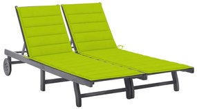 vidaXL Șezlong grădină cu perne, 2 persoane, gri, lemn masiv acacia