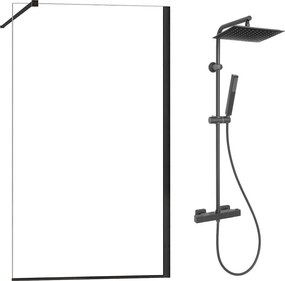 Pachet paravan dus Walk-In Fluminia Foxy negru 90x200 cm si coloana de dus Invena Svart negru