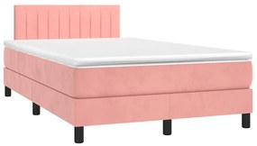 vidaXL Pat cu arcuri, cu saltea și LED, roz, 120x190 cm catifea