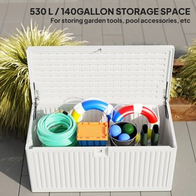 Outsunny Cufăr de Exterior de 140L Impermeabil cu Design Canelat și 2 Pistoane cu Gaz, 140x68x68 cm, Alb | Aosom Romania