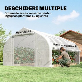 Outsunny Sera de Gradina 4x3m cu Pereti Laterali si Usa cu Fermoar 8 Ferestre Tunel pentru Plante | Aosom Romania