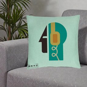 Perna Personalizata Retro Casti Muzicale, 40x40 cm, Verde Menta, Husa Detasabila, Perna Inclusa, BEKZ®