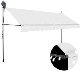 vidaXL Copertină retractabilă manual cu LED, crem, 350 cm