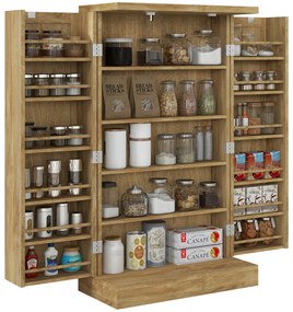 HOMCOM Bufet de bucătărie mobilier de bucătărie de depozitare cu 12 rafturi la uși rafturi reglabile 60 x 30 x 104 cm efect lemn natural | Aosom Romania