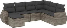 vidaXL Set canapele de grădină, 7 piese, cu perne, gri, poliratan