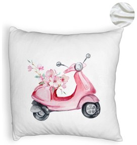 Perna Decorativa Fluffy, Model Rose Flower Bike, 40x40 cm, Alba, Husa Detasabila, Burduf