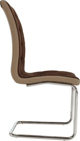 Scaun bucătărie, material textil maro/piele ecologică bej/crom, SALOMA NEW