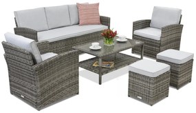 Mobilier terasă Monaco Coffee 5 + 2 pufuri Garden Point gri