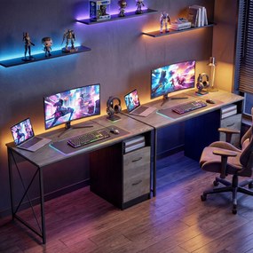 HOMCOM Masă pentru calculator 120x50 cm Birou industrial cu compartiment și 2 sertare pentru birou Gri deschis | Aosom Romania