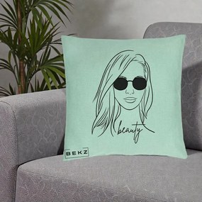 Perna Decorativa Beauty Girl Line Art, 40x40 cm, Verde Menta, Husa Detasabila, Perna Inclusa, BEKZ®