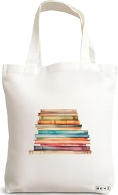 Sacosa de Panza pentru Cumparaturi, Geanta Tote, model Books 30 38 x 34.5 cm, Alba, BEKZ®