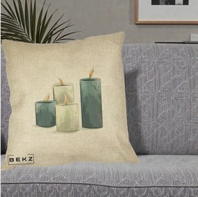 Perna Decorativa Lumanari Hygge Alb-Verde, 40x40 cm, Crem, Husa Detasabila, Perna Inclusa, BEKZ®