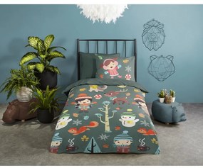 Lenjerie de pat pentru copii verde-închis din bumbac pentru pat de o persoană, extinsă 140x220 cm Fun – Good Morning