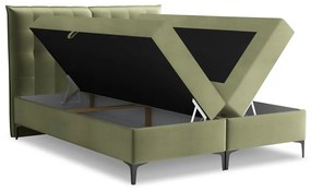 Pat boxspring verde cu spațiu de depozitare 140x200 cm Mikana – Makamii