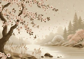 Fototapet - Sakura lângă râu (147x102 cm)