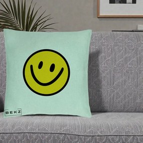 Perna Decorativa Smiley Face Galben Clasic, 40x40 cm, Verde Menta, Husa Detasabila, Perna Inclusa, BEKZ®