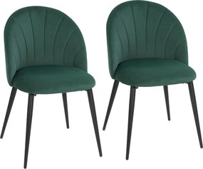 HOMCOM Set de 2 Scaune de Sufragerie din Catifea, Scaune Bucătărie cu Spătar Curbat în Formă de Scoică, Picioare din Metal, Stil Nordic, Scaun Tapițat pentru Bucătărie, Dormitor, Cameră de Zi, Verde Închis | Aosom Romania
