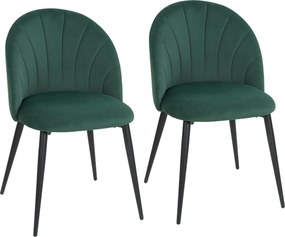 HOMCOM Set de 2 Scaune de Sufragerie din Catifea, Scaune Bucătărie cu Spătar Curbat în Formă de Scoică, Picioare din Metal, Stil Nordic, Scaun Tapițat pentru Bucătărie, Dormitor, Cameră de Zi, Verde Închis | Aosom Romania