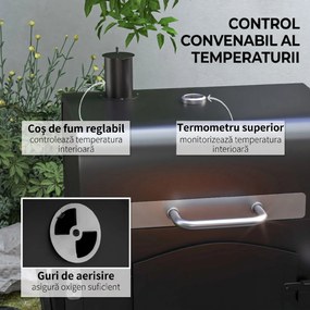 Outsunny Charcoal BBQ Grill and Smoker Combo w/ Adjustable Height, Folding Shelves, Thermometer, and Wheels | Aosom Romania