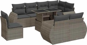 vidaXL Set canapele de grădină, 9 piese, cu perne, gri, poliratan