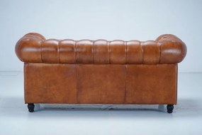 Canapea Chesterfield 2 locuri din piele naturală full grain maro, 180×97×75 cm, „Classic Chic"
