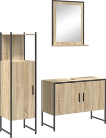 vidaXL Set de mobilier pentru baie cu raft 3 pcs Maro Lemn compozit