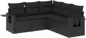 vidaXL Set mobilier de grădină cu perne, 5 piese, negru, poliratan