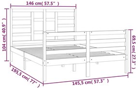 Cadru pat, alb, 140x190 cm, lemn masiv