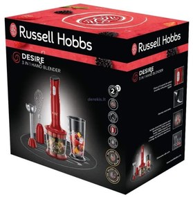 Mixer vertical 3 in 1 Russell Hobbs Desire 24700-56, 500W, 2 viteze + Puls, Tel, Tocator, Pahar Gradat, Functie pulse, Rosu