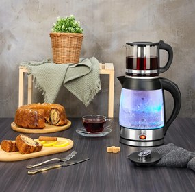 Set fierbator electric plus ceainic Zilan ZLN4858 Argintiu, putere 2200W, capacitate 1.8L si 0.8L