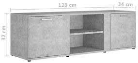 Comoda TV, gri beton, 120 x 34 x 37 cm, PAL 1, Gri beton