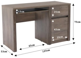 Birou design unic ,suport tastatura , usa+sertar, 120cm , stejar lefkas inchis ,Bortis Impex